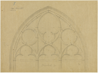 214576 Interieur van de Buurkerk te Utrecht: opstand van het ontwerp voor de tracering in het zesde nieuwe venster aan ...